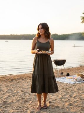 Knox Rose Medium olive tiered midi dress